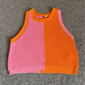Colorblock Pink and Orange Knit Tank Top